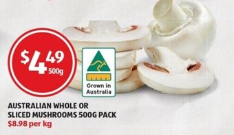 ALDI Australian Whole or Sliced Mushrooms 500g offer