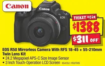 JB Hi-Fi EOS R50 Mirrorless Camera With RFS 18-45 + 55-210mm Twin Lens Kit offer