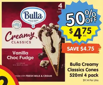 Spar Bulla Creamy Classics Cones 520ml 4 pack offer