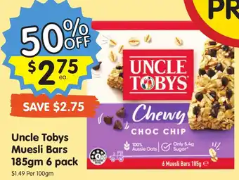 Spar Uncle Tobys Muesli Bars 185gm 6 pack offer