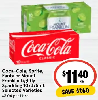 Ritchies Coca-Cola, Sprite, Fanta or Mount Franklin Lightly Sparkling 10x375mL Selected Varieties offer
