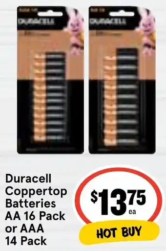 Duracell Coppertop Batteries AA 16 Pack or AAA 14 Pack