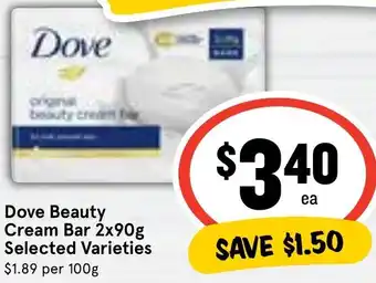 Dove Beauty Cream Bar 2x90g Selected Varieties