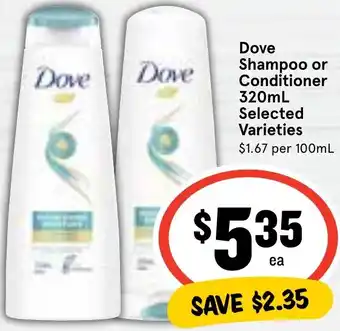 Ritchies Dove Shampoo or Conditioner 320mL Selected Varieties offer