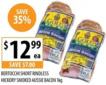 BERTOCCHI SHORT RINDLESS HICKORY SMOKED AUSSIE BACON 1kg
