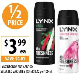 Supabarn LYNX DEODORANT AEROSOL SELECTED VARIETIES 165ml offer