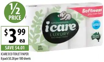 Supabarn ICARE ECO TOILET PAPER 8 pack offer