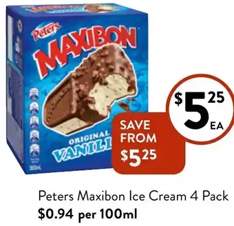 Foodworks Peters Maxibon Ice Cream 4 Pack offer