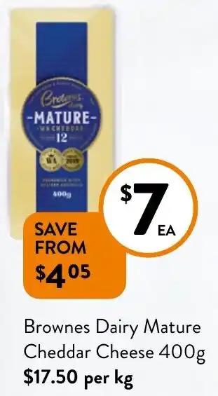 Foodworks Brownes Dairy Mature Cheddar Cheese 400g offer