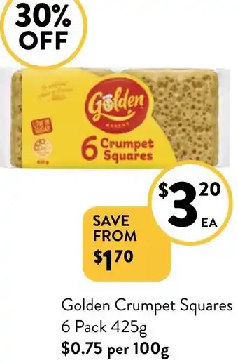 Foodworks Golden Crumpet Squares 6 Pack 425g offer