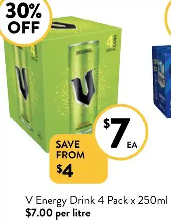 Foodworks V Energy Drink 4 Pack x 250ml offer