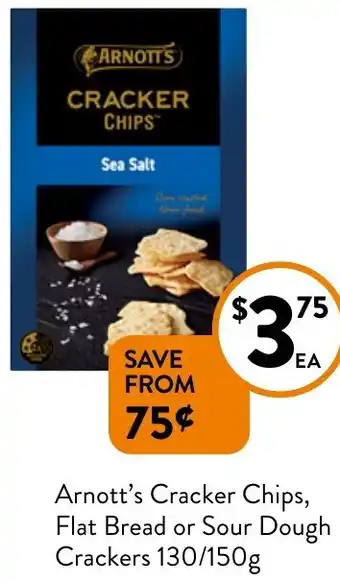 Foodworks Arnott's Cracker Chips, Flat Bread or Sour Dough Crackers 130/150g offer