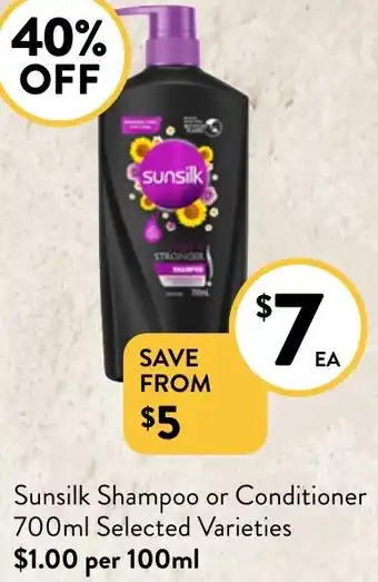Foodworks Sunsilk Shampoo or Conditioner 700ml Selected Varieties offer