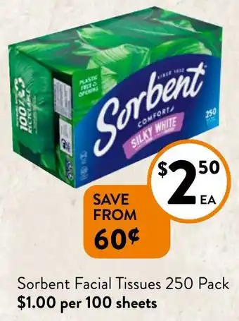 Foodworks Sorbent Facial Tissues 250 Pack offer