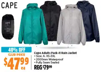 Anaconda Cape Adults Pack-It Rain Jacket offer