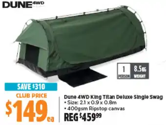 Anaconda Dune 4WD King Titan Deluxe Single Swag offer
