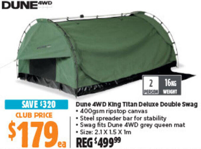 Dune 4WD King Titan Deluxe Double Swag offer at Anaconda