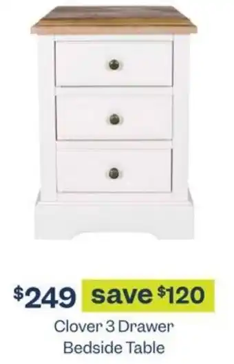 Early Settler Clover 3 Drawer Bedside Table offer