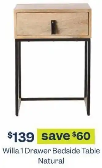 Early Settler Willa 1 Drawer Bedside Table Natural offer