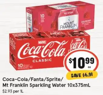 IGA Xpress Coca-Cola/Fanta/Sprite/ Mt Franklin Sparkling Water 10x375mL offer
