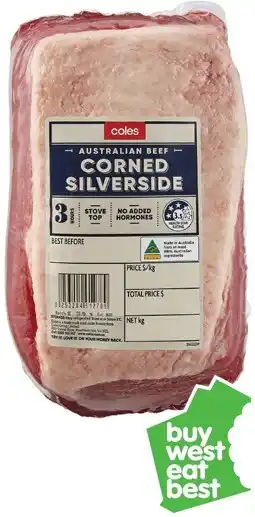 Coles Coles Australian No Added Hormones Beef Corned Silverside offer