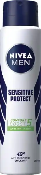 Coles Nivea Men Sensitive Protect Aerosol Antiperspirant Deodorant 250mL offer
