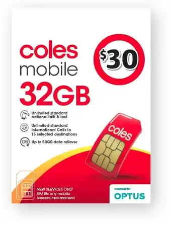 Coles Coles Mobile $30 Prepaid SIM offer