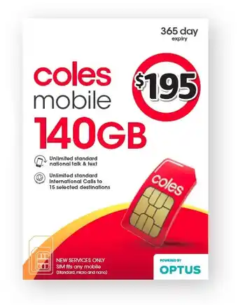 Coles Coles Mobile $195 Prepaid SIM offer