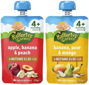 Coles Rafferty's Garden 4+ Months, 6+ Months or 8+ Months Baby Food Pouch 120g offer