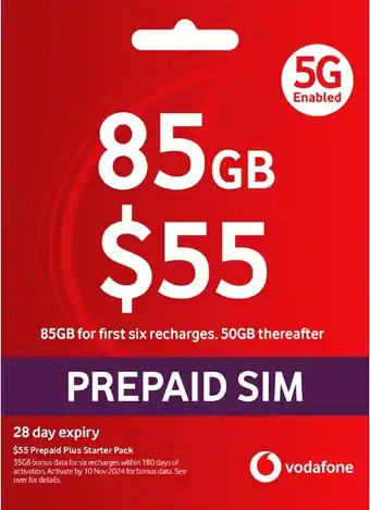 Coles Vodafone $55 Prepaid Plus Starter Pack offer