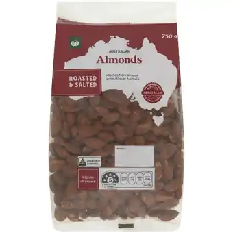 Woolworths Woolworths Australian Almonds Roasted and Salted 750g Pack offer