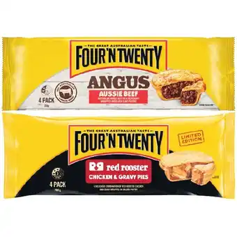 Woolworths Four’N Twenty Red Rooster Chicken Pie or Angus Beef 700g Pk 4 offer