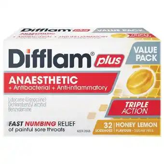 Woolworths Difflam plus Anaesthetic Throat Lozenges Pk 32 offer