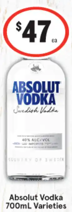 IGA Absolut Vodka 700mL offer