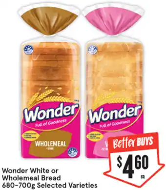 IGA Wonder White or Wholemeal Bread 680-700g offer