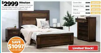 ComfortStyle Furniture & Bedding Weston Bedroom Package offer