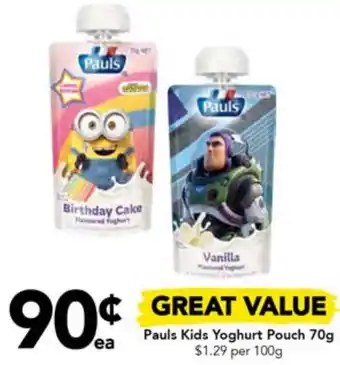 Drakes Pauls Kids Yoghurt Pouch 70g offer