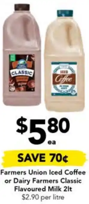 Drakes Farmers Union Iced Coffee or Dairy Farmers Classic Flavoured Milk 2lt offer