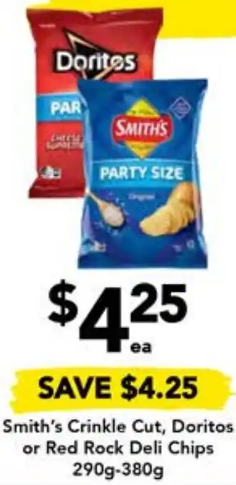 Drakes Smith's Crinkle Cut, Doritos or Red Rock Deli Chips 290g-380g offer