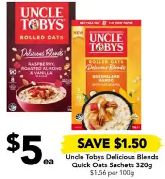 Drakes Uncle Tobys Delicious Blends Quick Oats Sachets 320g offer