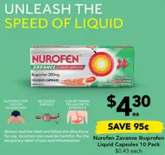 Drakes Nurofen Zavance Ibuprofen Liquid Capsules 10 Pack offer