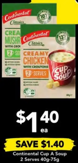 Drakes Continental Cup A Soup 2 Serves 40g-75g offer