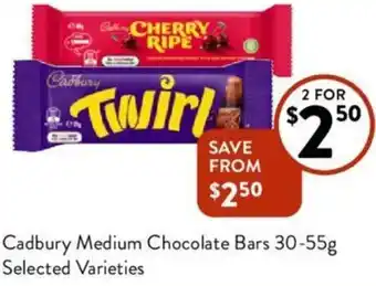 Foodworks Cadbury Medium Chocolate Bars 30-55g offer