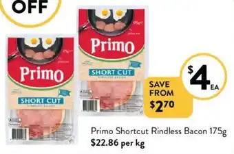 Foodworks Primo Shortcut Rindless Bacon 175g offer