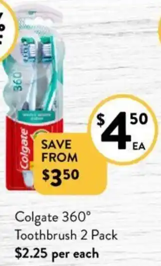 Foodworks Colgate 360° Toothbrush 2 Pack offer