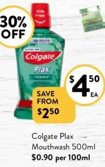 Foodworks Colgate Plax Mouthwash 500ml offer