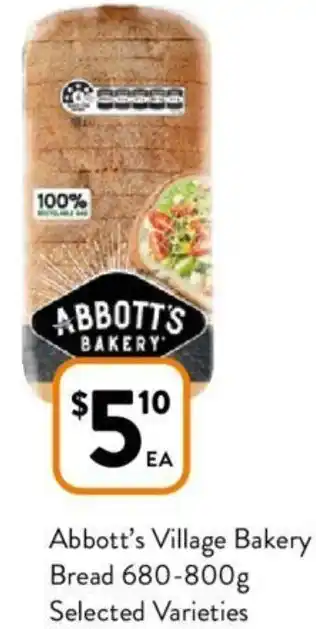 Foodworks Abbott's Village Bakery Bread 680-800g offer