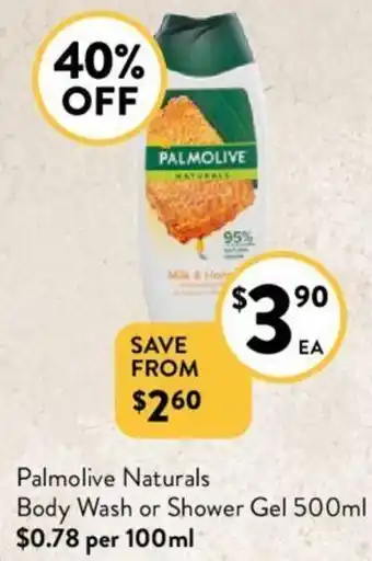 Foodworks Palmolive Naturals Body Wash or Shower Gel 500ml offer