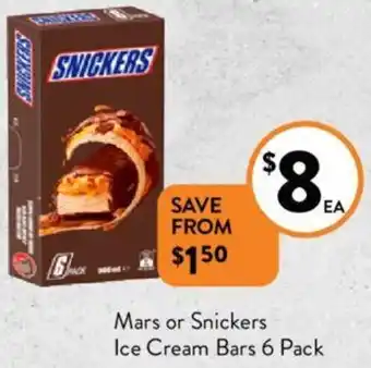 Foodworks Mars or Snickers Ice Cream Bars 6 Pack offer