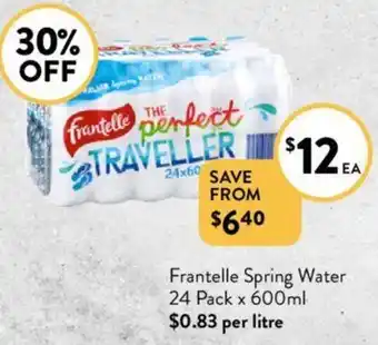 Foodworks Frantelle Spring Water 24 Pack x 600ml offer